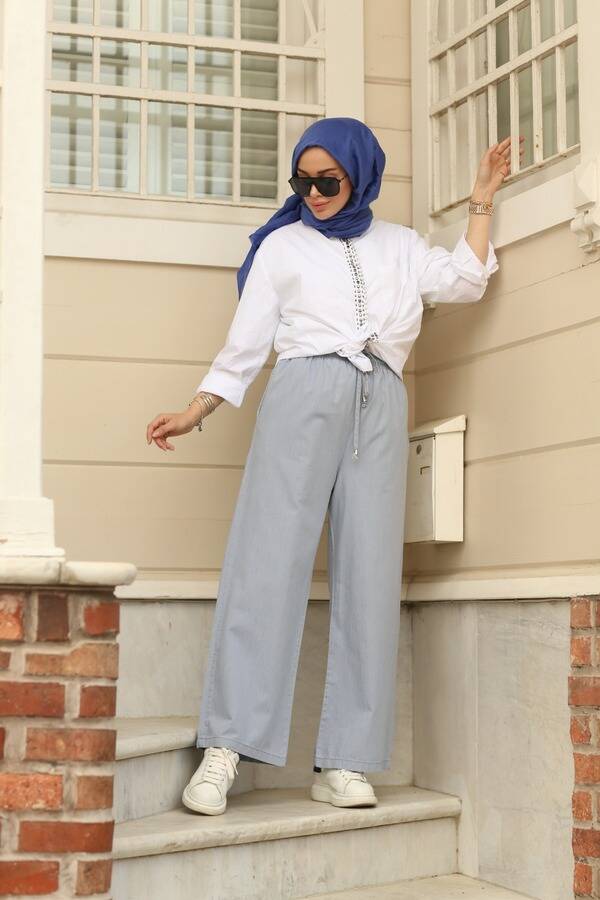 1105-Lastikli Denim Pantolon Açık Mavi