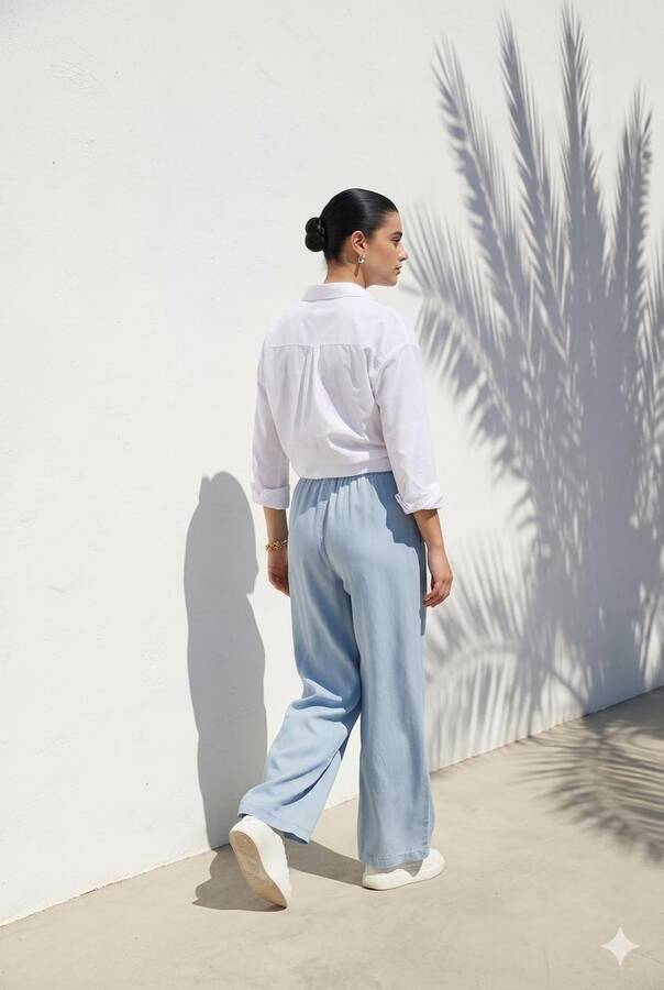 1105-Lastikli Denim Pantolon Açık Mavi