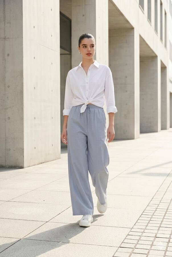 1105-Lastikli Denim Pantolon Açık Mavi