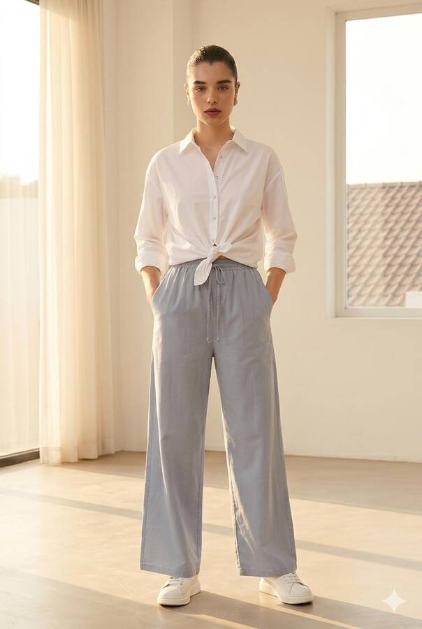 1105-Lastikli Denim Pantolon Açık Mavi