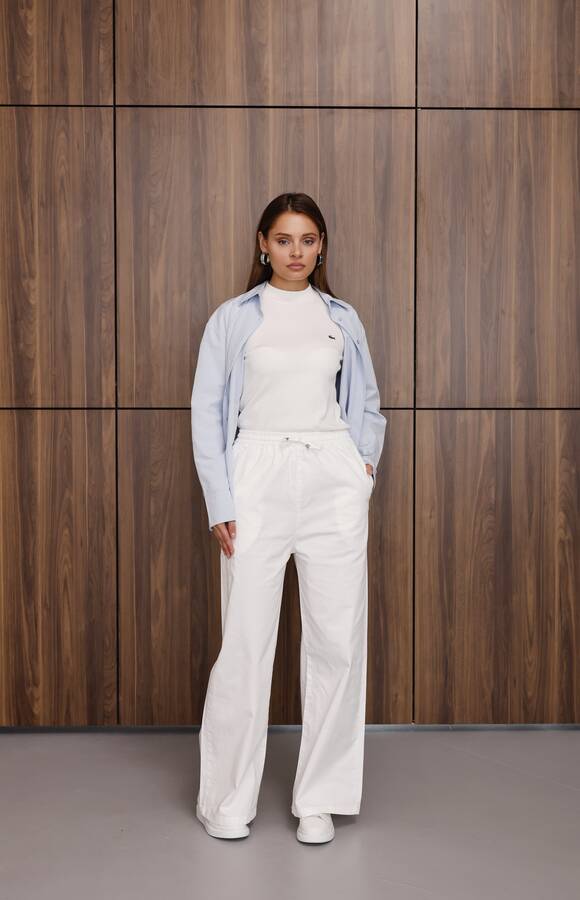 1105-Lastikli Denim Pantolon Beyaz