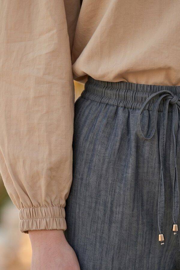 1105-Lastikli Denim Pantolon Koyu Gri