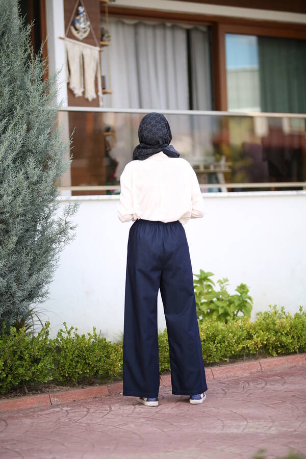 1105-Lastikli Denim Pantolon Lacivert