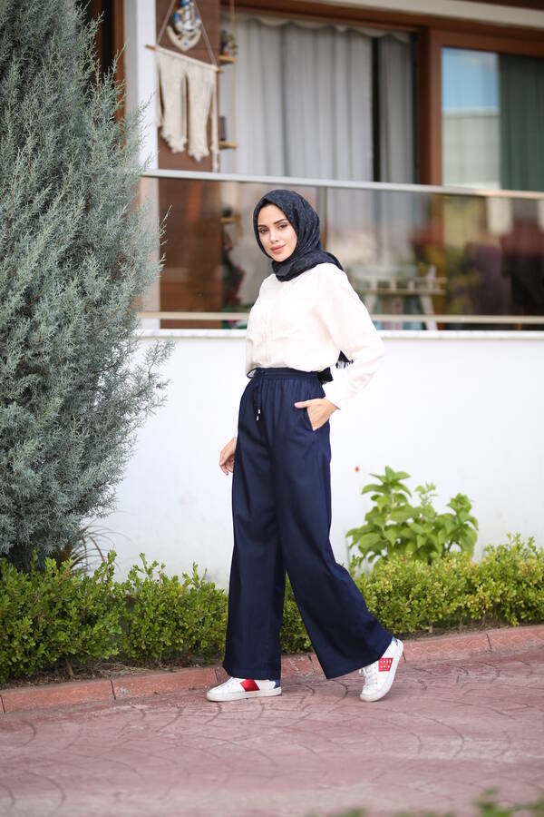 1105-Lastikli Denim Pantolon Lacivert