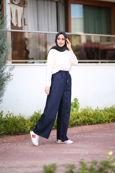 Neways - 1105-Lastikli Denim Pantolon Lacivert