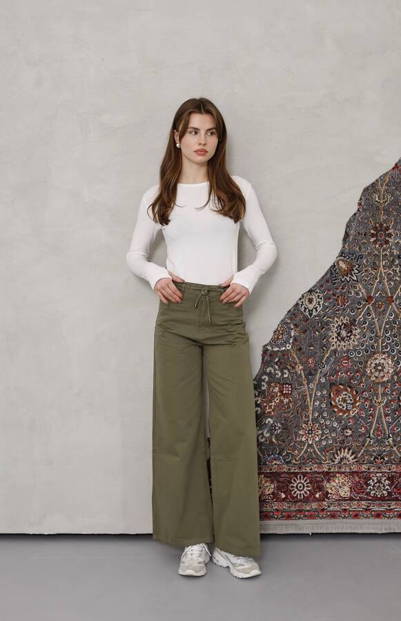 1123-Bağcıklı Bol Paça Pfd Pantolon Haki