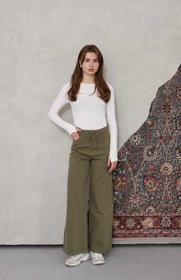 1123-Bağcıklı Bol Paça Pfd Pantolon Haki