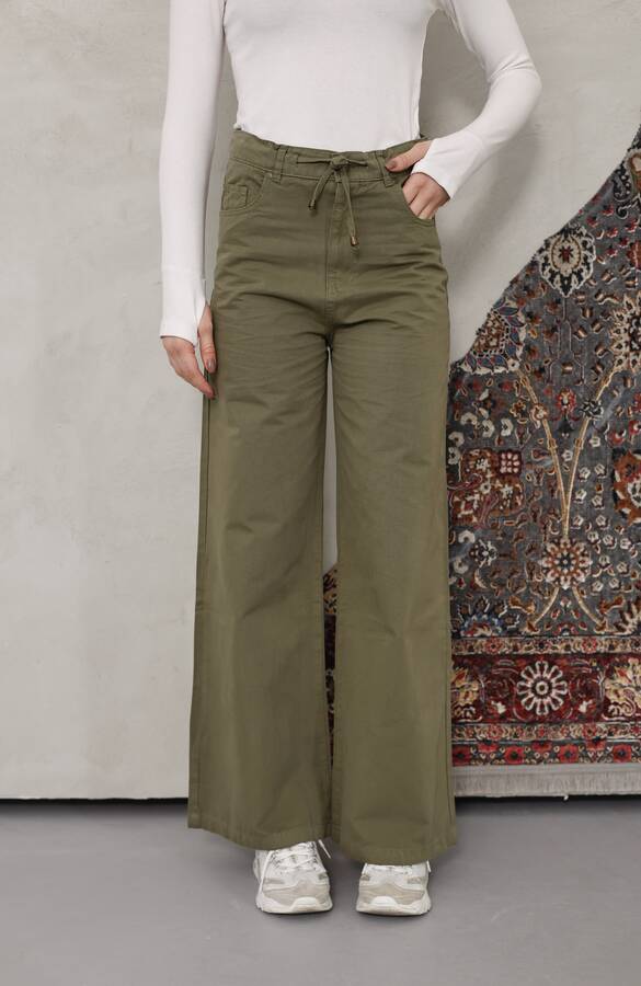 1123-Bağcıklı Bol Paça Pfd Pantolon Haki
