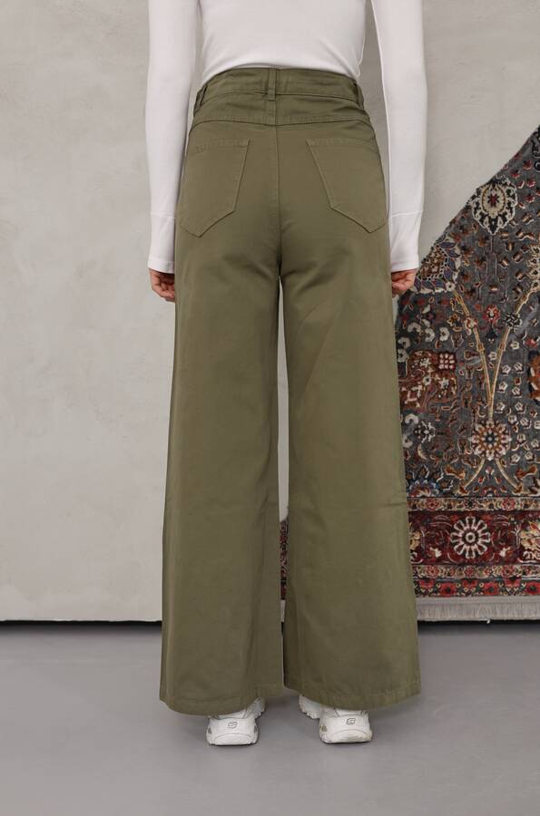 1123-Bağcıklı Bol Paça Pfd Pantolon Haki