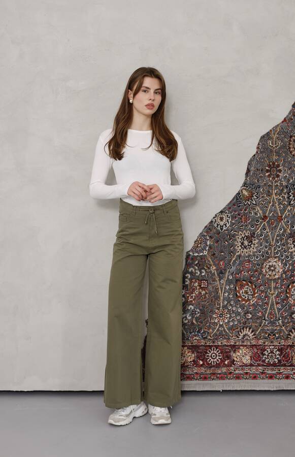 1123-Bağcıklı Bol Paça Pfd Pantolon Haki