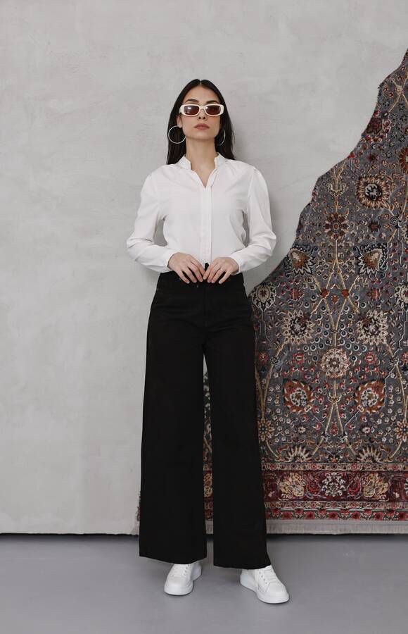 1123-Bağcıklı Bol Paça Pfd Pantolon Siyah