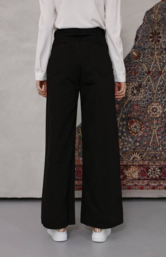 1123-Bağcıklı Bol Paça Pfd Pantolon Siyah