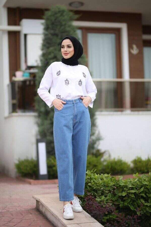 1131-DENİM MOM JEANS PANTOLON Açık Mavi