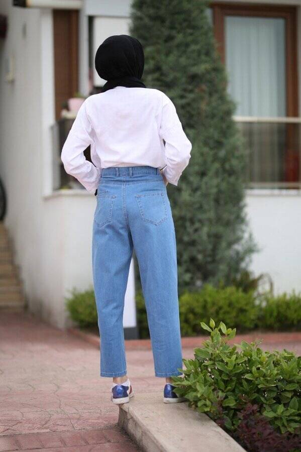 1131-DENİM MOM JEANS PANTOLON Açık Mavi