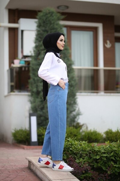 Neways - 1131-DENİM MOM JEANS PANTOLON Açık Mavi