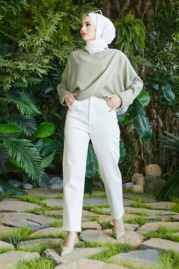 1131-DENİM MOM JEANS PANTOLON Beyaz