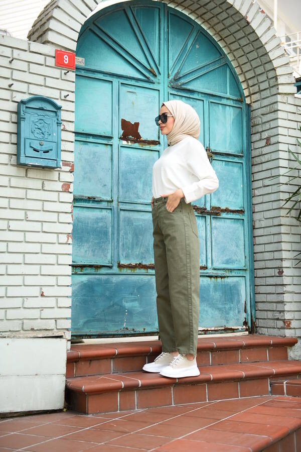 1131-DENİM MOM JEANS PANTOLON Haki