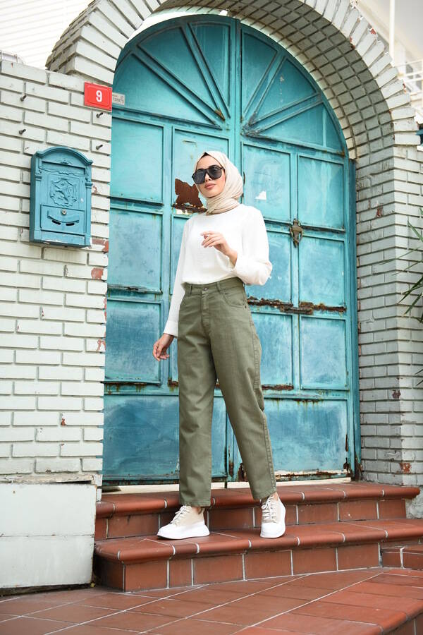 1131-DENİM MOM JEANS PANTOLON Haki