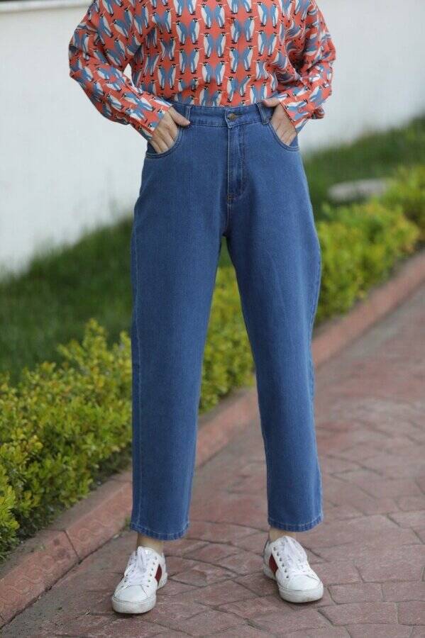 1131-DENİM MOM JEANS PANTOLON Koyu Mavi