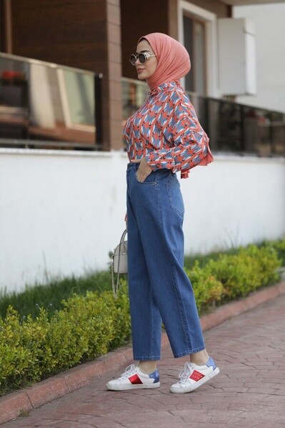 Neways - 1131-DENİM MOM JEANS PANTOLON Koyu Mavi