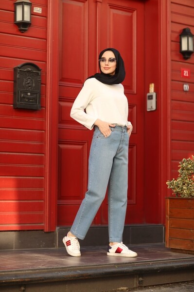 Neways - 1131-DENİM MOM JEANS PANTOLON Mavi
