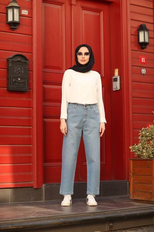 1131-DENİM MOM JEANS PANTOLON Mavi