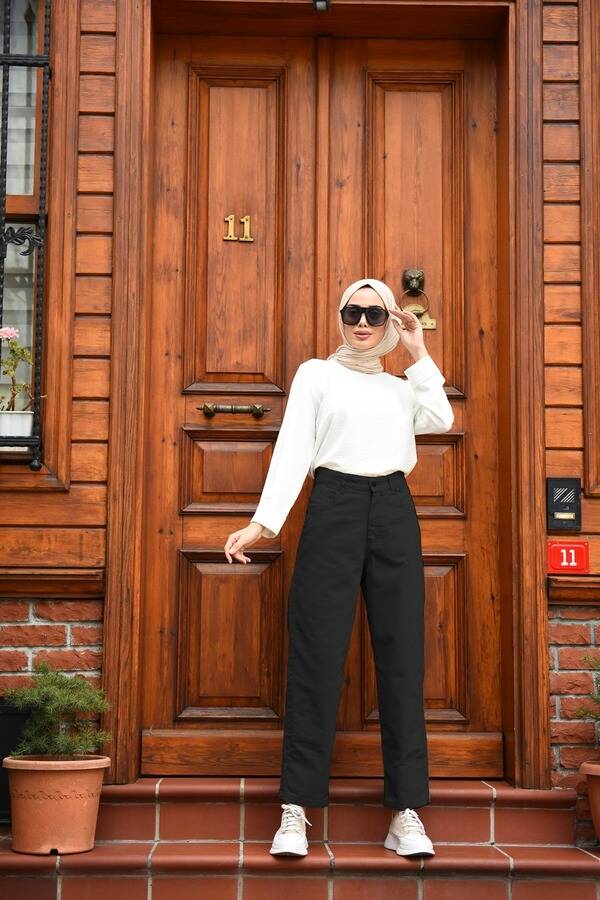 1131-DENİM MOM JEANS PANTOLON Siyah