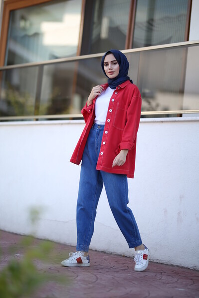 Neways - 1132-Denim Paçası Pensli Pantolon Koyu Mavi
