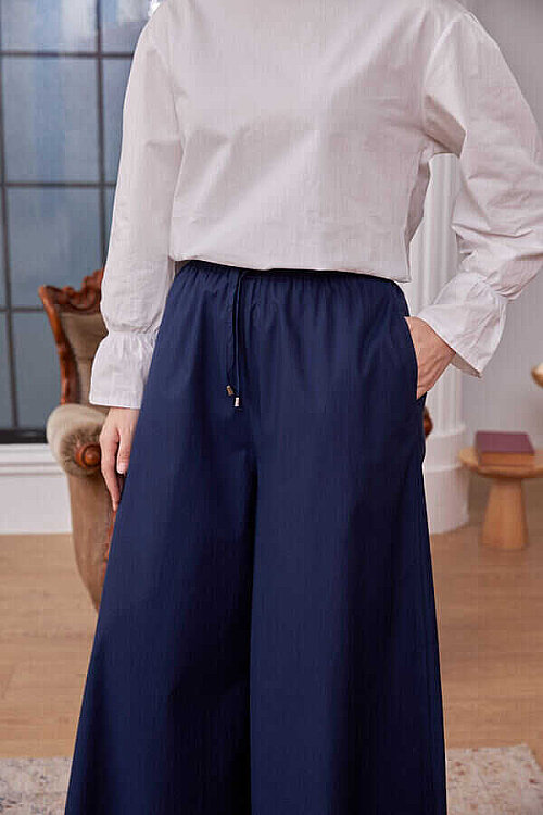 1138-Denim Lastikli Bol Paça Pantolon Lacivert - 2