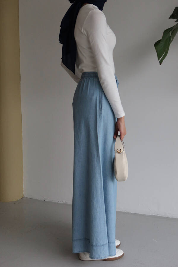 1138-Denim Lastikli Bol Paça Pantolon Mavi
