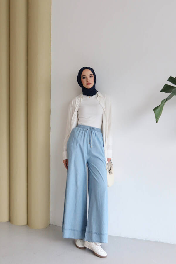 1138-Denim Lastikli Bol Paça Pantolon Mavi