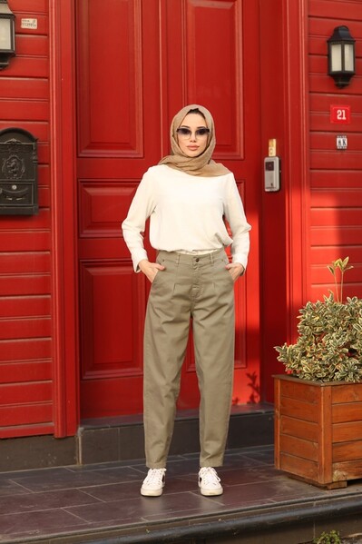 Neways - 1143-Denim Pensli Pantolon Haki