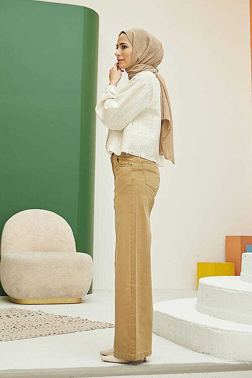1145-Denim Pantolon Bej - 4