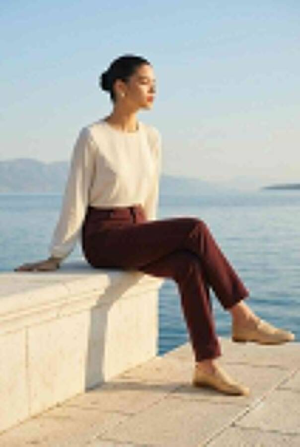 1146-Denim Yüksek Belli Dar Paça Pantolon Bordo