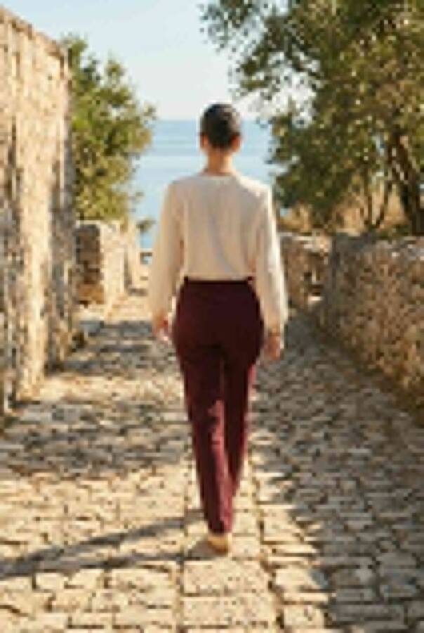 1146-Denim Yüksek Belli Dar Paça Pantolon Bordo