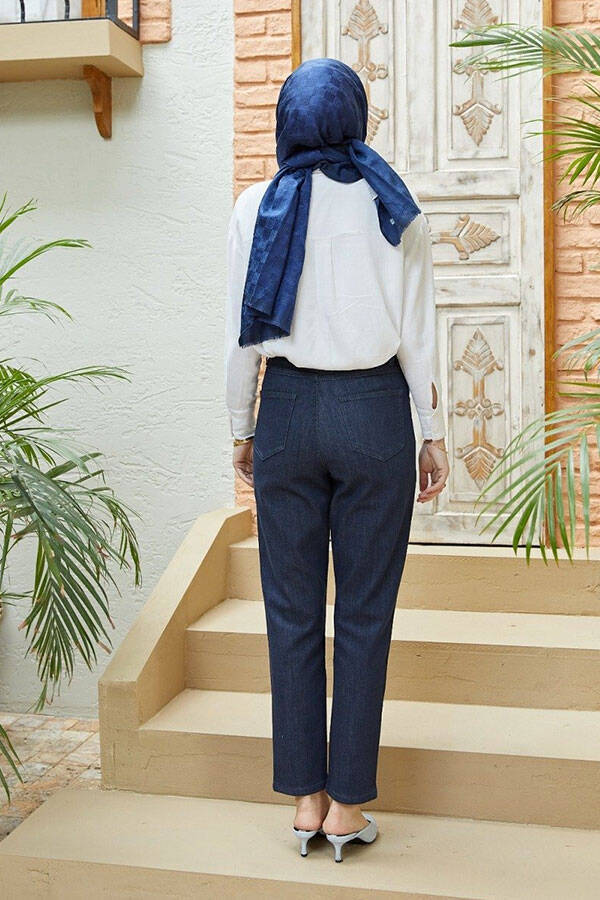 1146-Denim Yüksek Belli Dar Paça Pantolon Füme