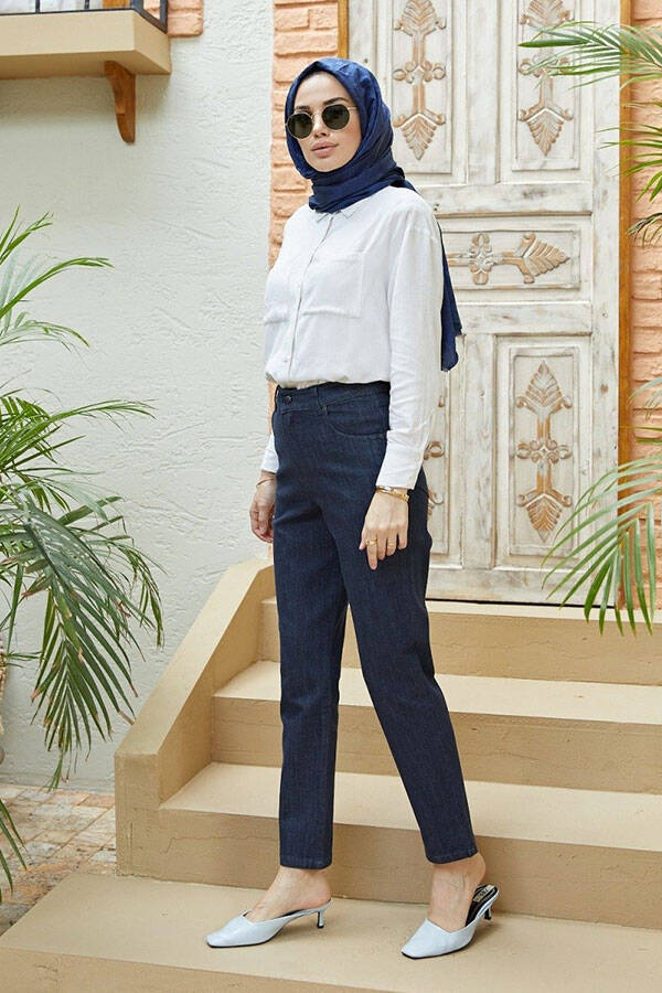 1146-Denim Yüksek Belli Dar Paça Pantolon Füme