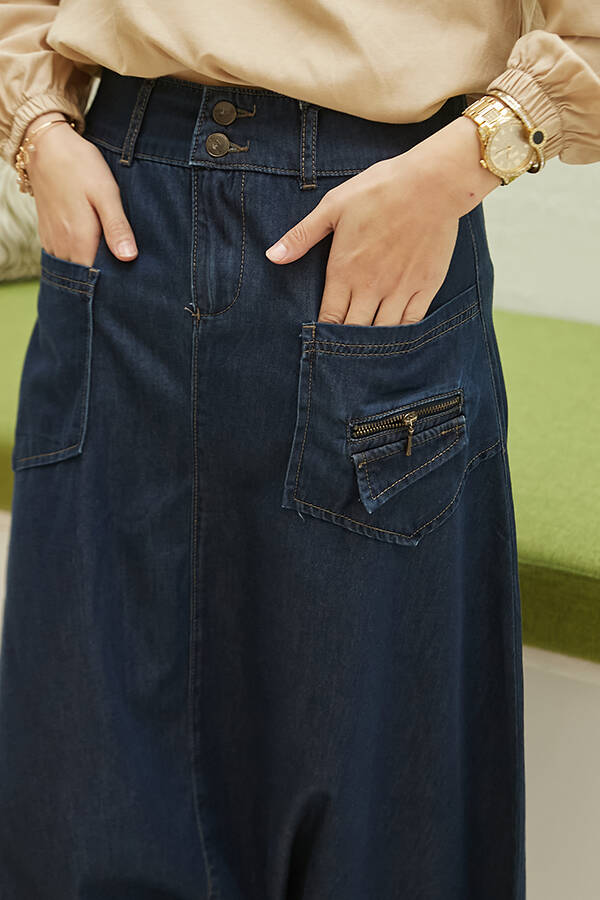 1147-Denim Cepli Şalvar Lacivert