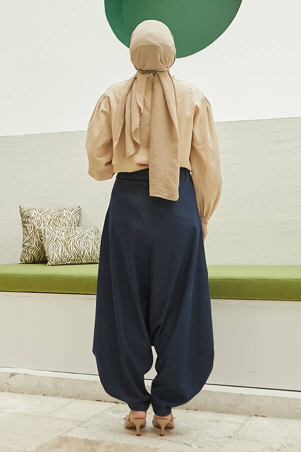 1147-Denim Cepli Şalvar Lacivert