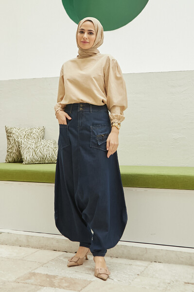 Neways - 1147-Denim Cepli Şalvar Lacivert