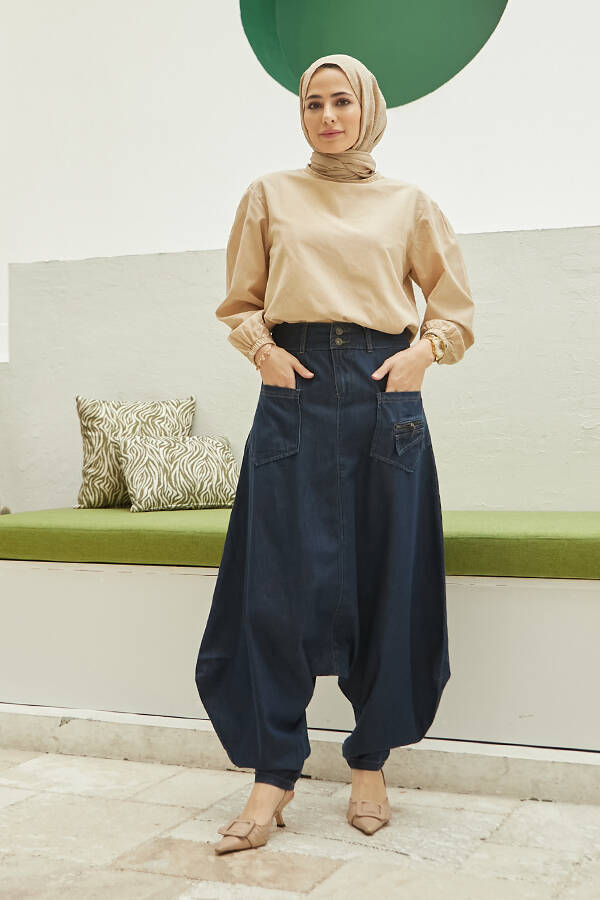 1147-Denim Cepli Şalvar Lacivert
