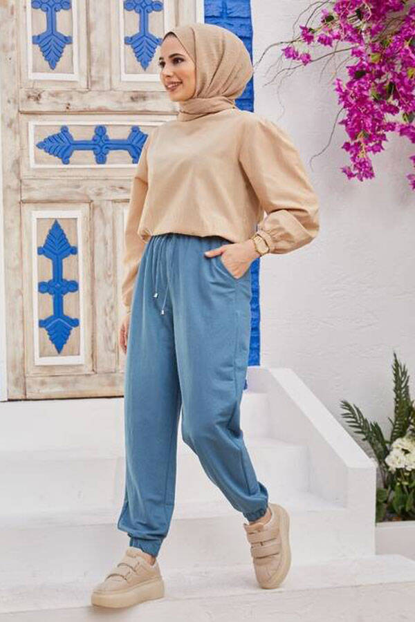 1151-Ancelina Lastikli Pantolon İndigo