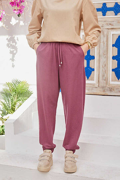 1151-Ancelina Lastikli Pantolon Lila - 5