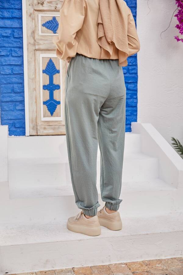 1151-Ancelina Lastikli Pantolon Mint Yeşili