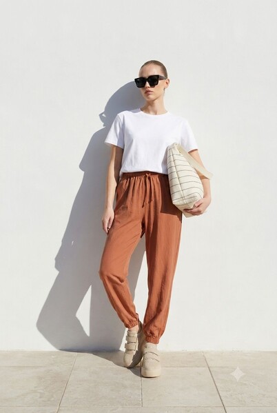 Neways - 1151-Ancelina Lastikli Pantolon Somon