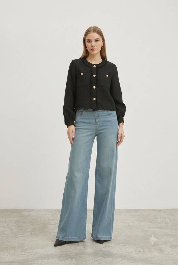 1152- Denim Bol paça Pantolon Mavi