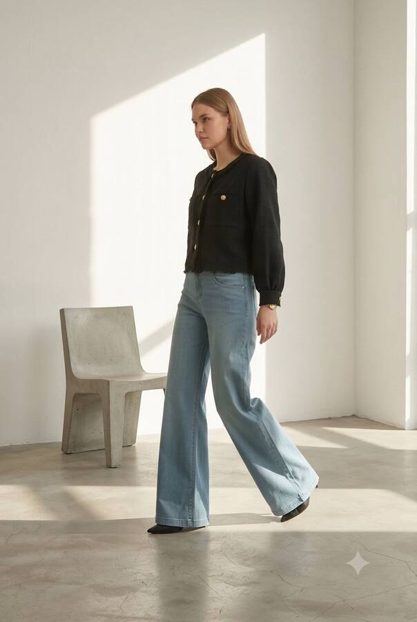 1152- Denim Bol paça Pantolon Mavi