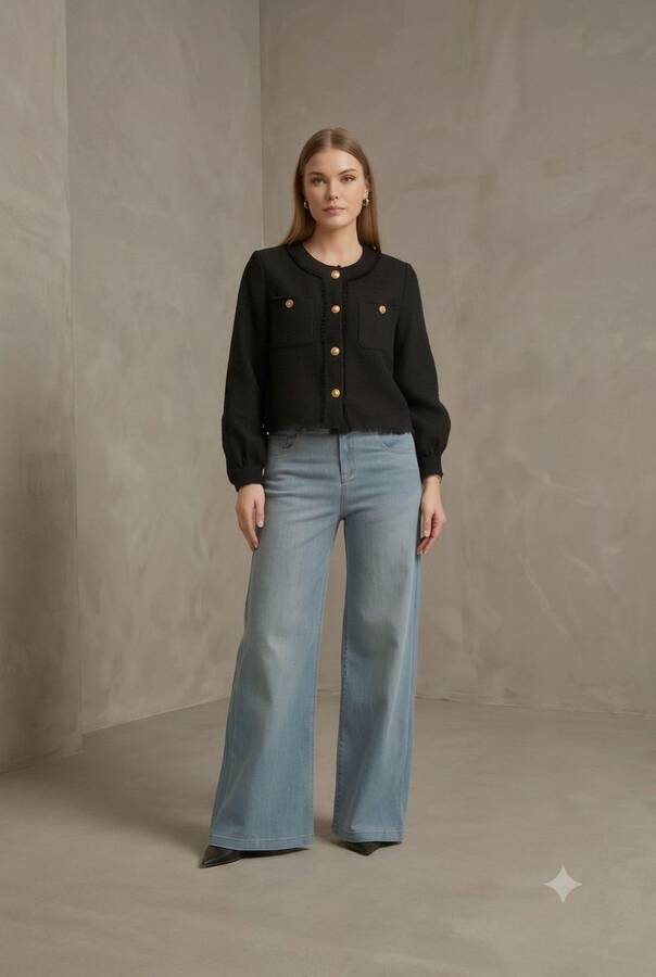 1152- Denim Bol paça Pantolon Mavi
