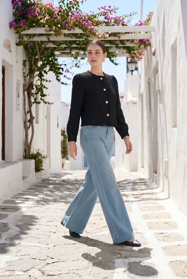 1152- Denim Bol paça Pantolon Mavi