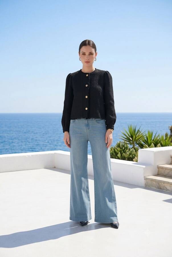 1152- Denim Bol paça Pantolon Mavi